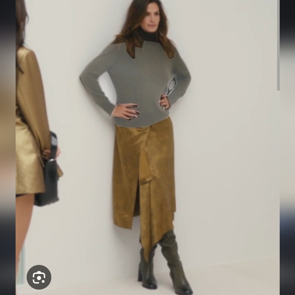Zara Gold Asymmetrical Flowy Open Front Slit Midi Skirt - Picture 2 of 2